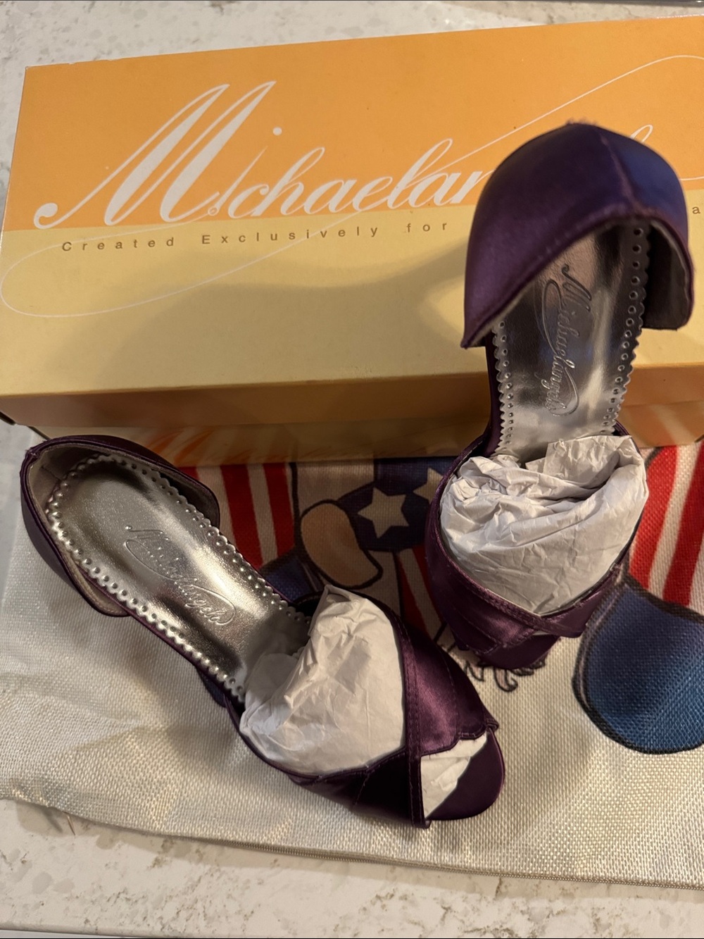David’s Bridal dyed Purple Satin Peep-Toe Heels